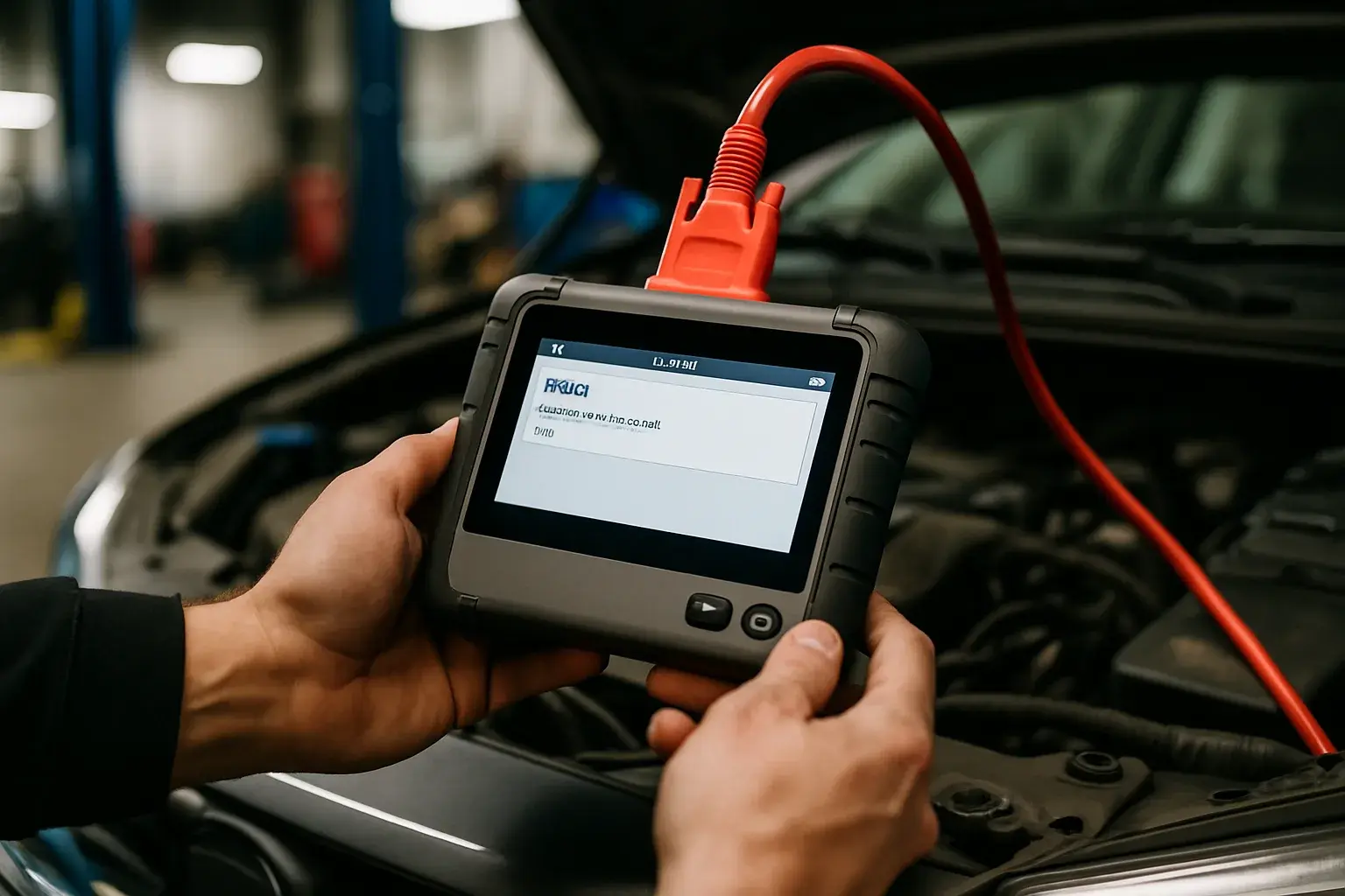 Technician reviewing scan data during a diagnostic session