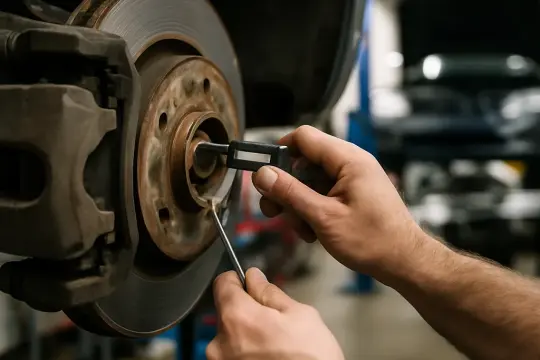 Brake inspection and rotor measurement in shop - diagnostic guide