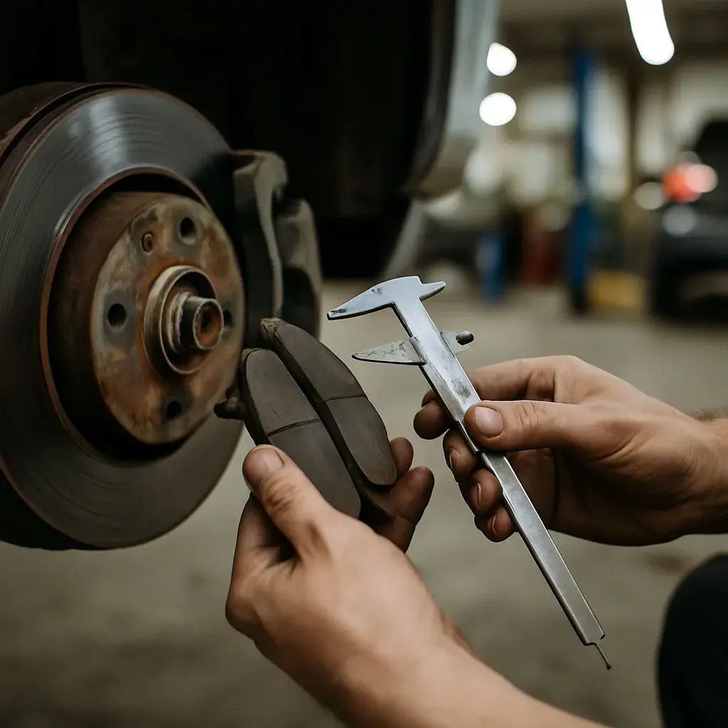 Brake inspection and rotor measurement in shop - Uneven Brake Pad Wear - verification inspection