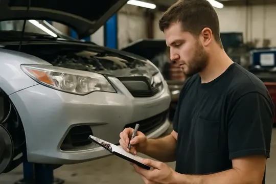 Technician verifying a vehicle concern in the shop bay - diagnostic guide